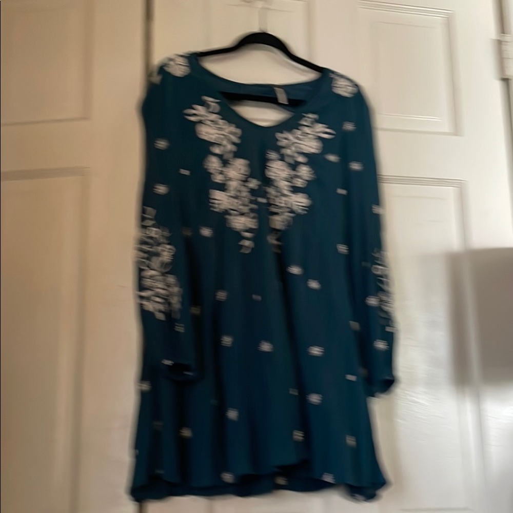 Free People Blue and White Embellished Mini Sundress
